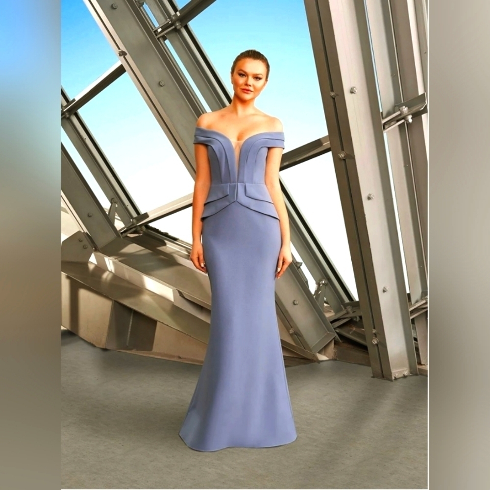 Alexander by Daymor 1159 Deep Off-shoulder Sleeves Dress Size 14.